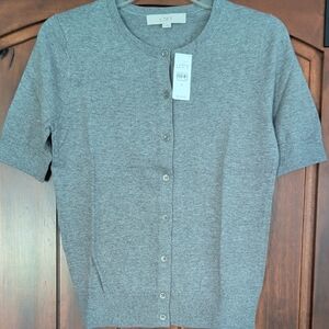 LOFT Gray Short-Sleeve Button Cardigan
